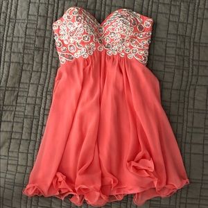 Strapless dress with rhinestone & sequins detail